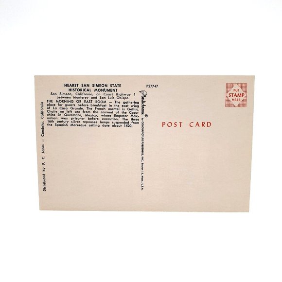 Vintage Postcard Hearst San Simeon Historical Monument Morning East Room P27747 - Picture 2 of 2